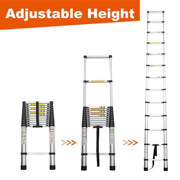 Angel Sar - 12.5 ft. Aluminum Alloy Extension Ladder, Portable Multi-Purpose Telescoping Ladder with 300 lb. Load Capacity