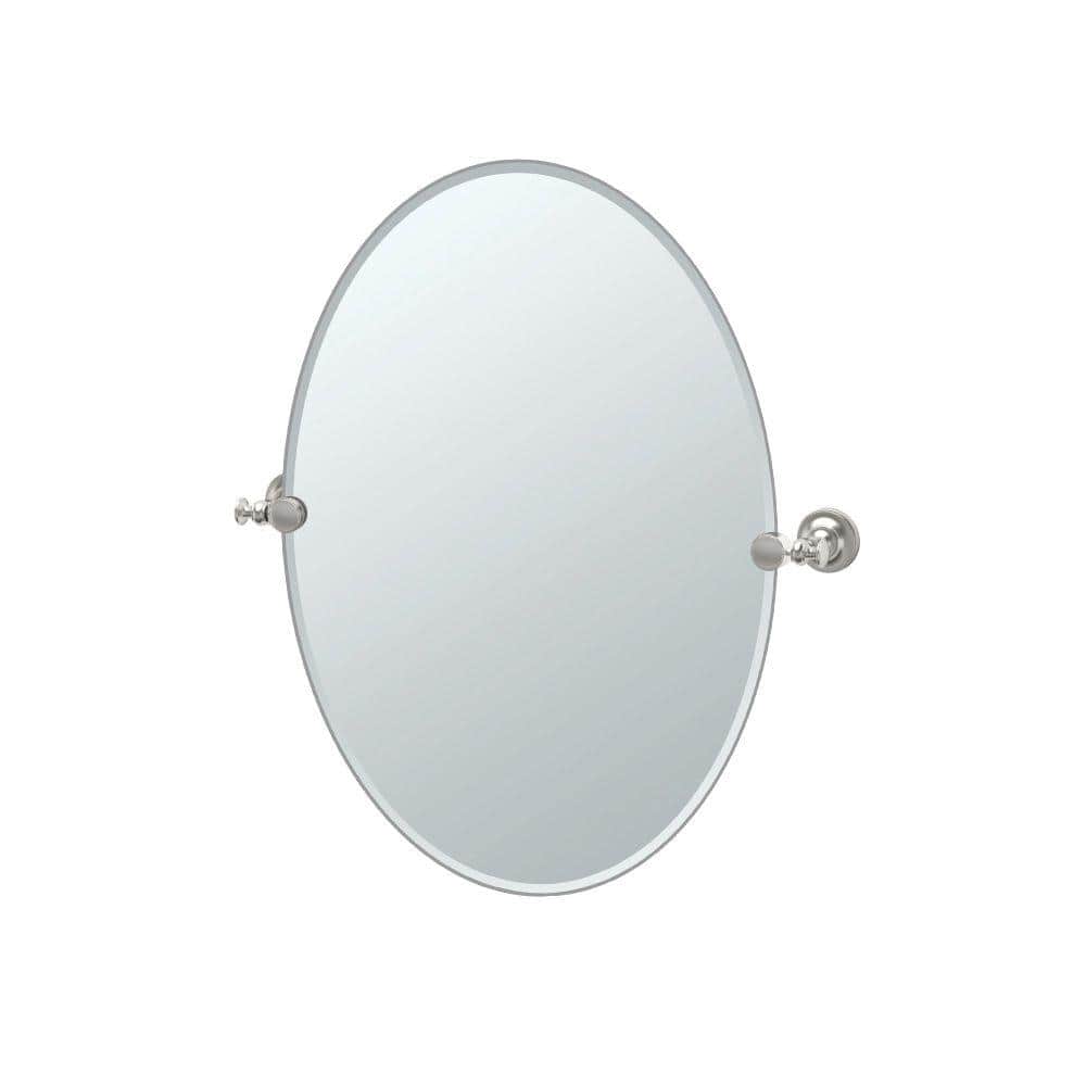 Elegant Oval Frameless Pivoting Mirror in Satin Nickel
