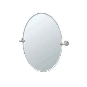 Tavern 20 in. W x 27 in. H Frameless Oval Beveled Edge Bathroom Vanity Mirror in Satin Nickel