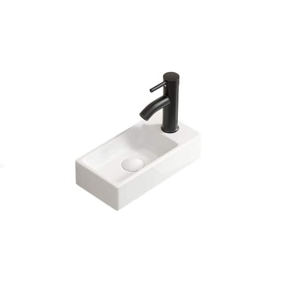 14.57 in. x 7.09 in. White Ceramic Rectangular Wall Mount Bathroom Sink with Single Faucet Hole