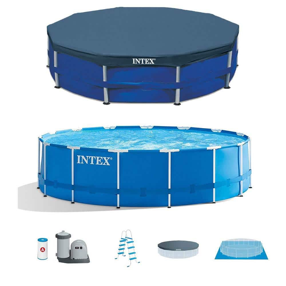 Intex 15 Ft. X 48 In. Round Metal Frame Above Ground Swimming Pool Set ...