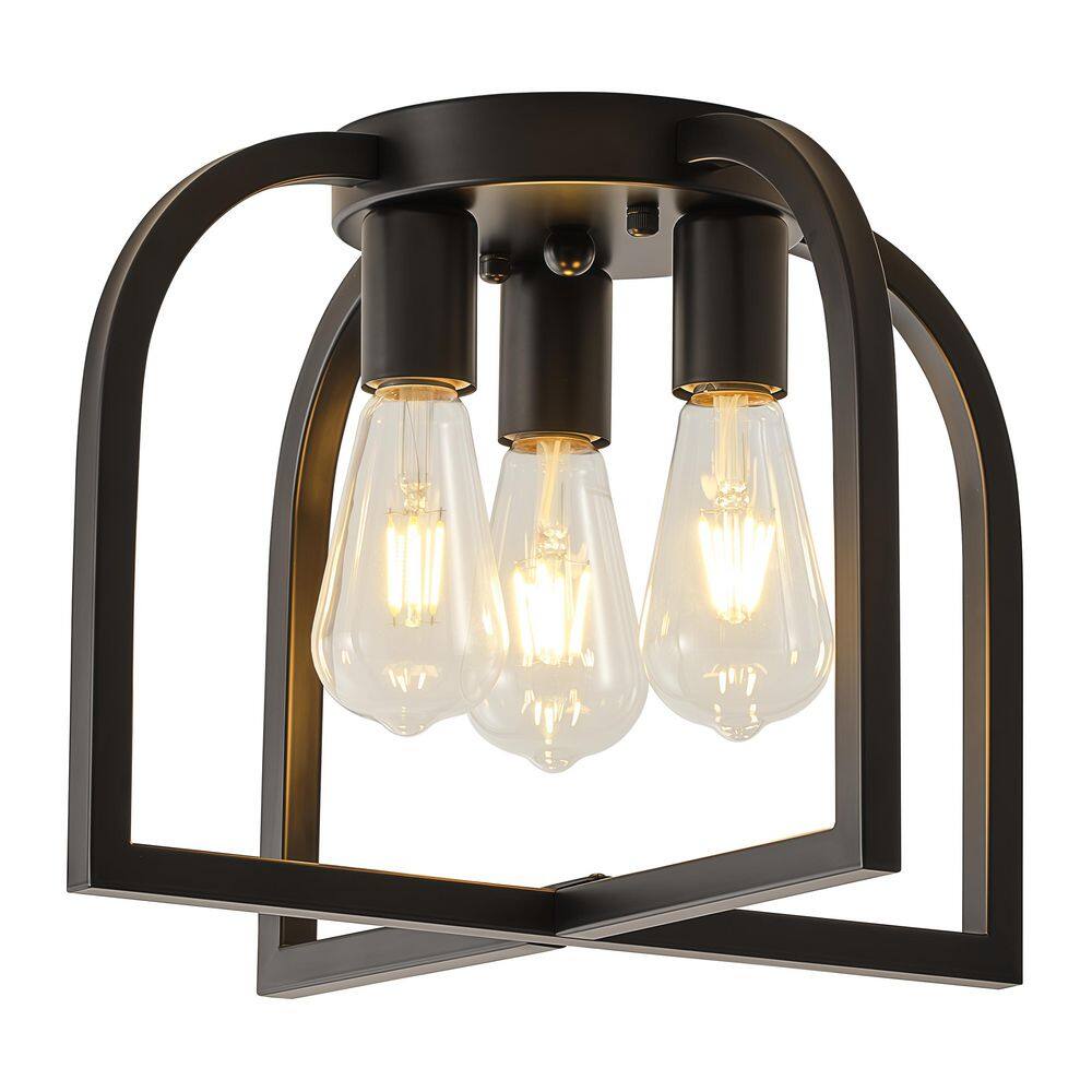 15 in.3-Light Modern Cage Matte Black Flush Mount Ceiling Light with Open Frame Design for Bedroom and Hallway price history on PriceWatchPro