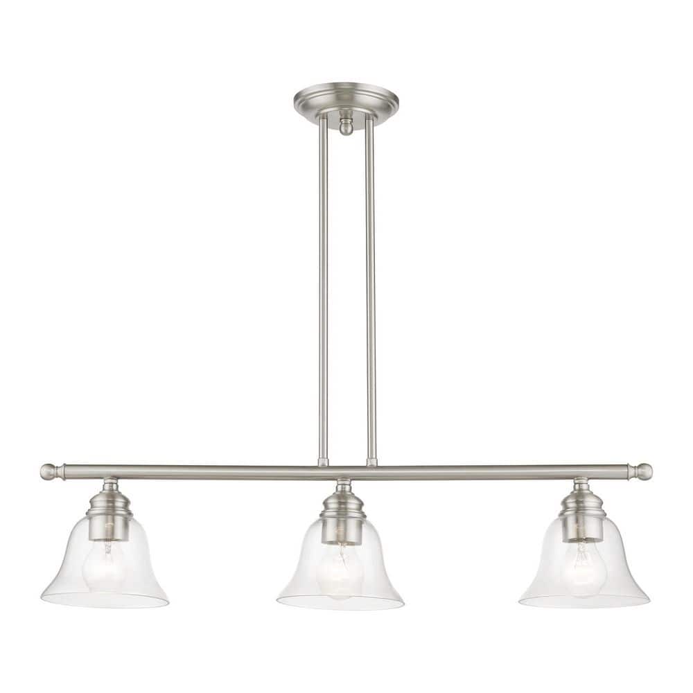 Elegant Brushed Nickel 3-Light Linear Chandelier with Hand-Blown Glass