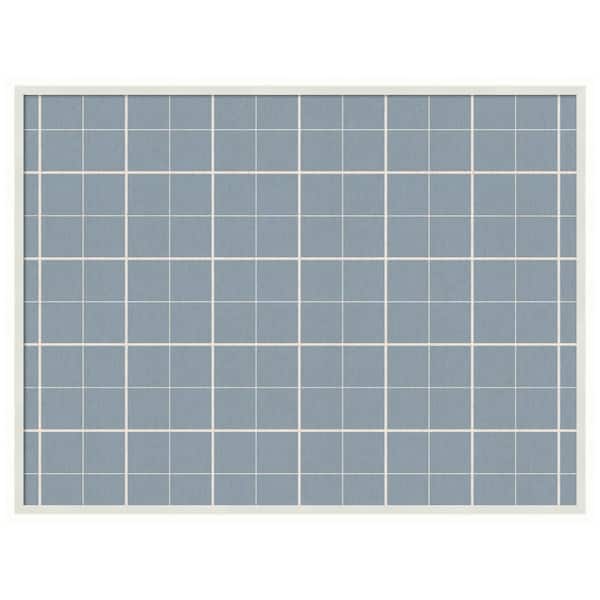 Lucie 25 in. x 19 in. White Wood Framed Light Blue Plaid Linen Fabric Memo Board