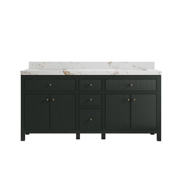 Willow Collections Sonoma 72 in. W x 22 in. D x 36 in. H Double Sink Bath Vanity in Dark Green with 2 in. Viola Gold qt. Top
