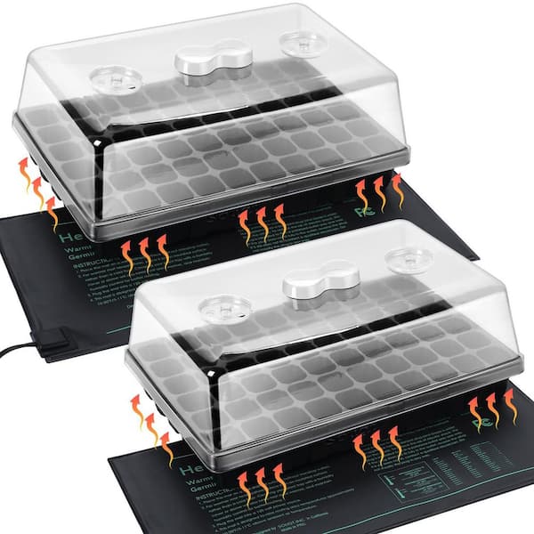 2-Set 60-Cell Seed Starter Kit-Strong Seed Trays with Humidity Domes, Cell Trays and Seedling Heat Mats-Cloning