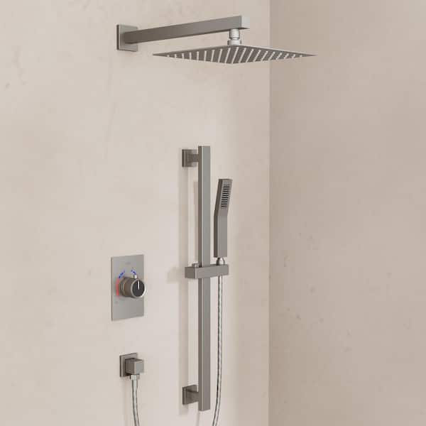 Single-Handle 2-Spray 10 in. Wall Mount Shower Faucet 2.5GPM with High Pressure in Brushed Nickel (Valve Included)