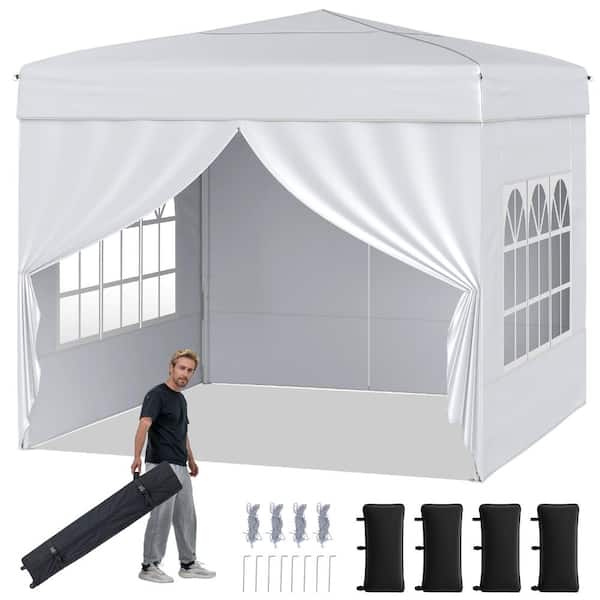 10 ft. x 10 ft. Oxford Fabric Commercial Pop-Up Canopy Tent with 4 Sidewalls, White