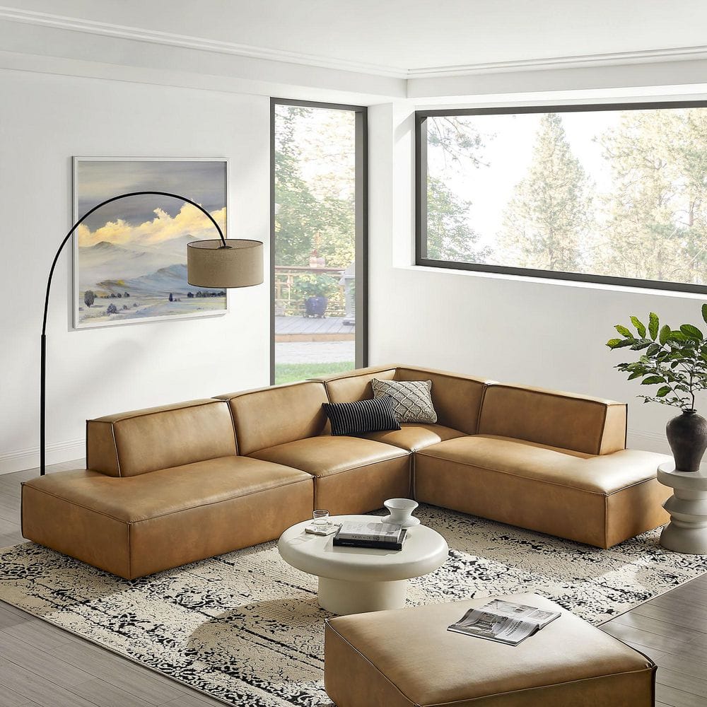 Modway Restore 131.6 in. Faux Leather 4-Piece Modular L-Shaped