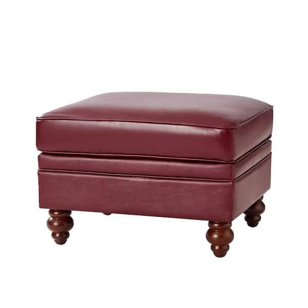 JAYDEN CREATION Hilario 26.5 in. W Burgundy Leather Ottoman Mid-century ...