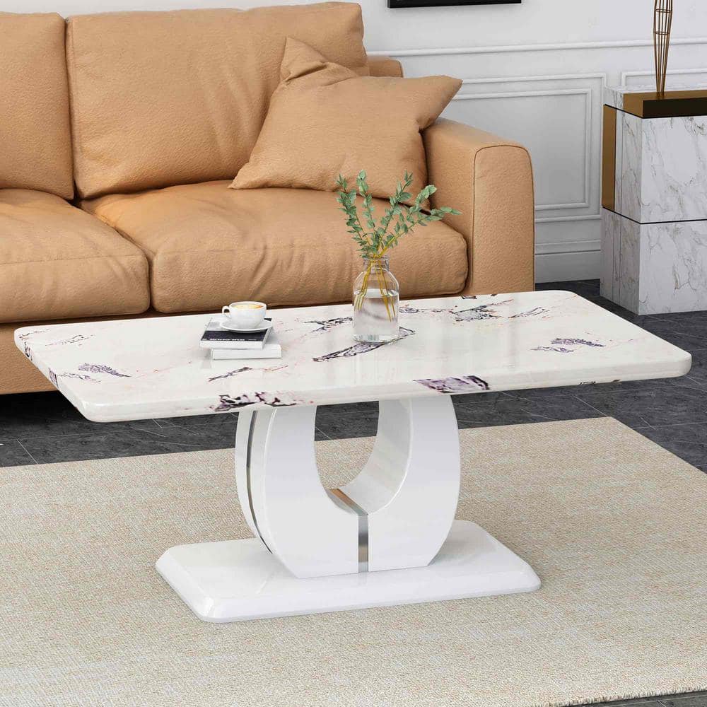 Modern 47.24 in. White Rectangle Faux Marble Coffee Table