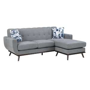Salina 87 in. Straight Arm Chenille Reversible Sectional Sofa in. Gray