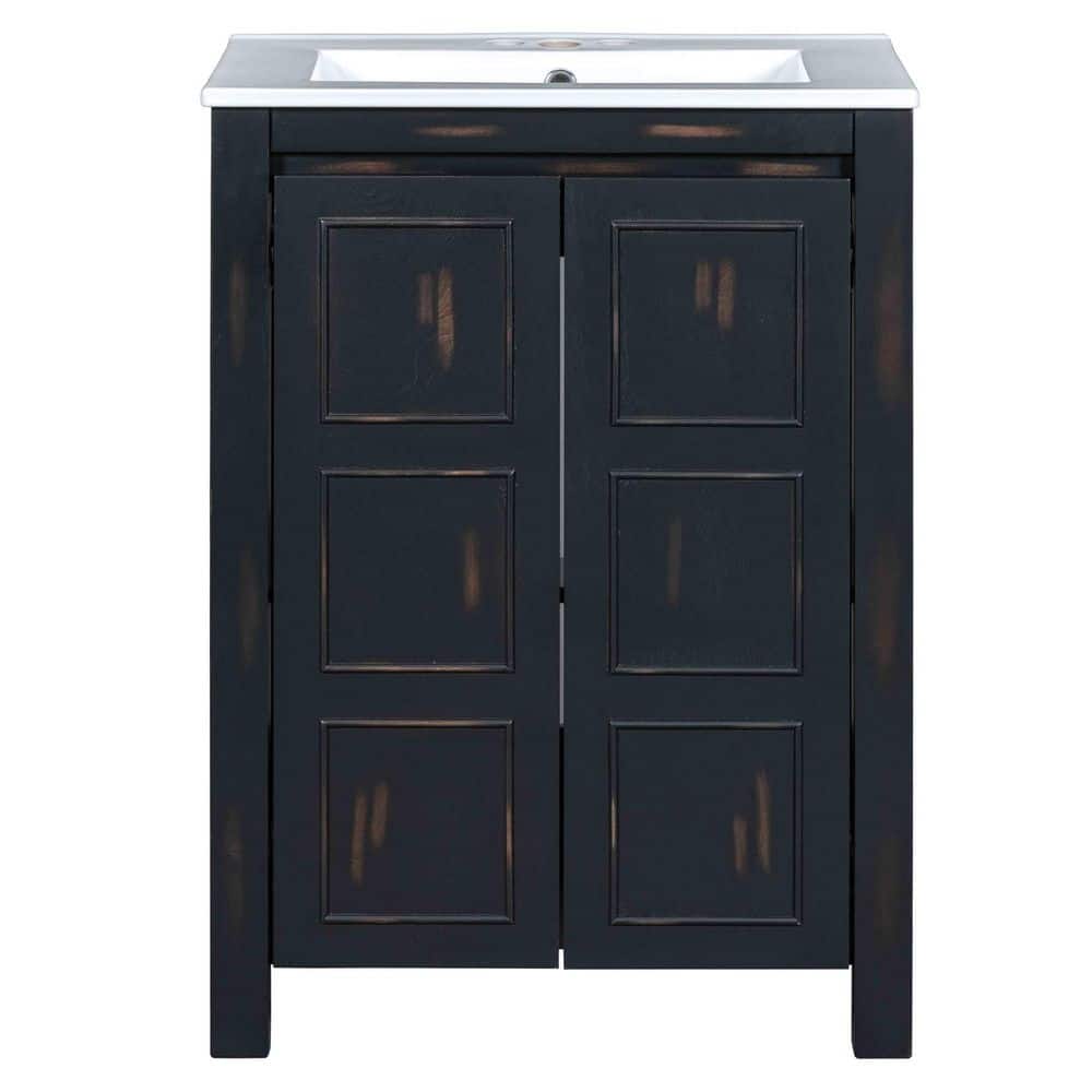 24 in. Single Sink Freestanding Black Bath Vanity with White Ceramic Sink Top price history on PriceWatchPro