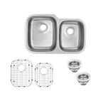 Undermount 16-Gauge Stainless Steel 32 in. 0-Hole 60/40 Double Bowl Kitchen Sink with Grid Set and Drain Assemblies
