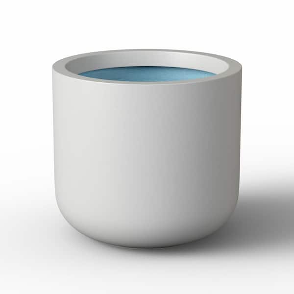 Sapcrete 14 in. Medium Crisp White (Premium Inner) Concrete Round Planter / Pot with Drainage Holes