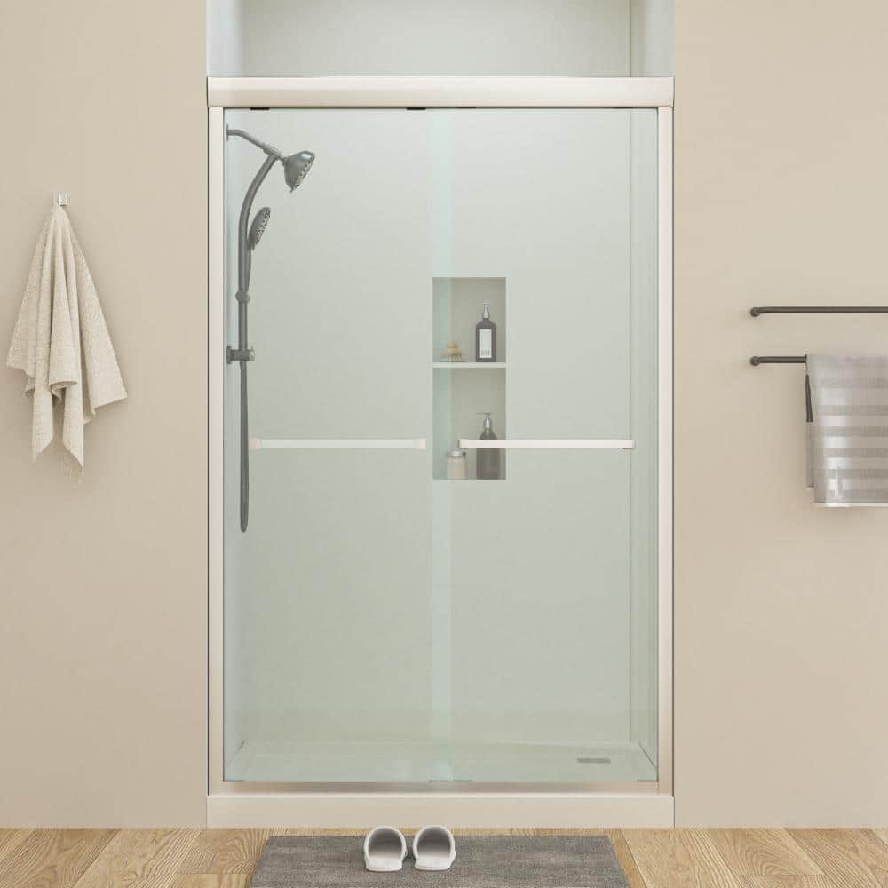 48 in. W x 76 in. H Semi-Frameless Double Sliding Alcove Shower Door in Brushed Nickel with Clear Tempered Glass price history on PriceWatchPro