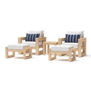 Benson 5-Piece Wood Patio Club Chair and Ottoman Set with Sunbrella Centered Ink Cushions