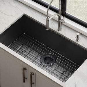 Nepera Black 16 Gauge Stainless Steel 30 in. Single Bowl Kitchen Sink with Bottom Grid and Drain