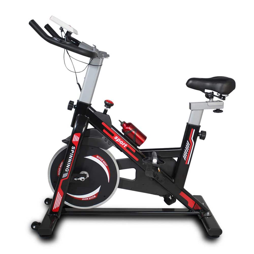 Black Red Steel Exercise Bike Cycling Bike with Comfortable Seat Cushion and LCD Display