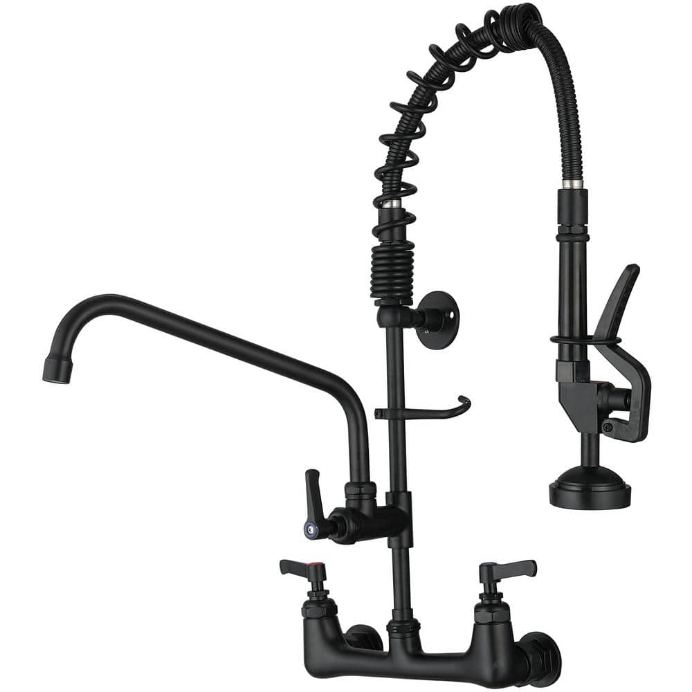 Commercial Restaurant Pull Down 2-Handle Wall Mount Pre-Rinse Spray Utility Kitchen Faucet in Matte Black price history on PriceWatchPro