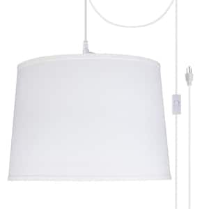 2-Light White Plug-in Swag Pendant with White Hardback Empire Fabric Shade