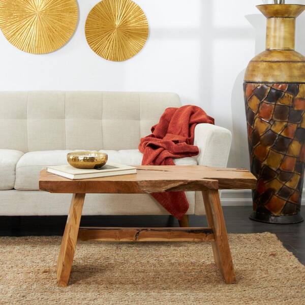 Litton Lane 35 in. Brown Irregular Teak Contemporary Coffee Table