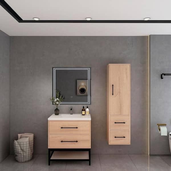 BV Better Vanity Victoria 30 in. W x 20 in. D x 35 in. H Single Sink Freestanding Frame Bath Vanity in Red Oak with White Acrylic Top