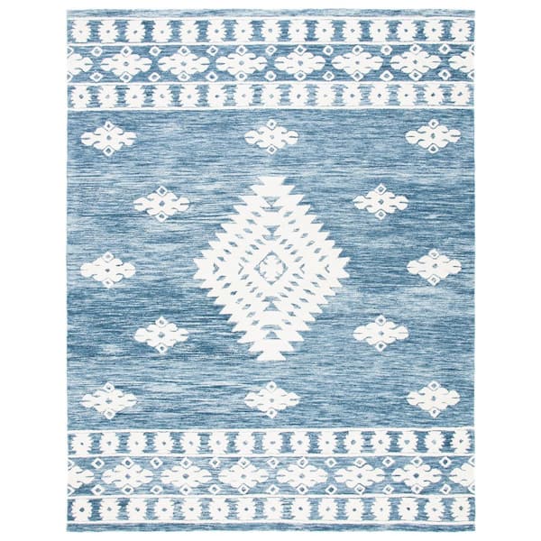 SAFAVIEH Aspen Navy/Ivory 9 ft. x 12 ft. Border Striped Area Rug