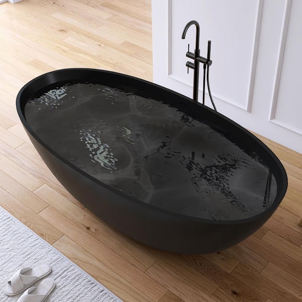 Eaton 71 in. x 35.4 in. Stone Resin Solid Surface Matte Flatbottom Freestanding Soaking Bathtub in Black
