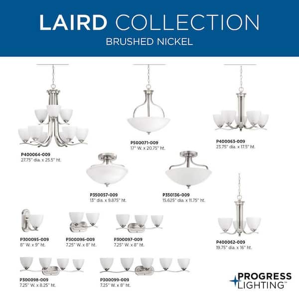 Progress Lighting Laird 3-Light Brushed Nickel Traditional Chandelier