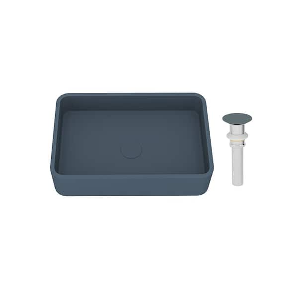 Boyel Living 19.68 in. Rectangular Vessel Bathroom Sink with Pop-up Drain in Blue Ashes Cement