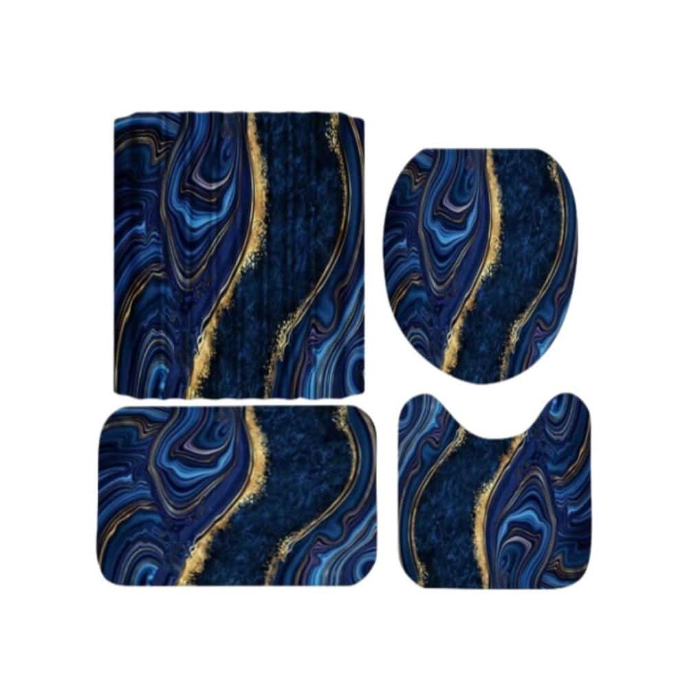 70 in. W x 70 in. L Polyester Shower Curtain Set in Blue and Gold Marble with Bathroom Set Rugs Toilet Lid Cover price history on PriceWatchPro