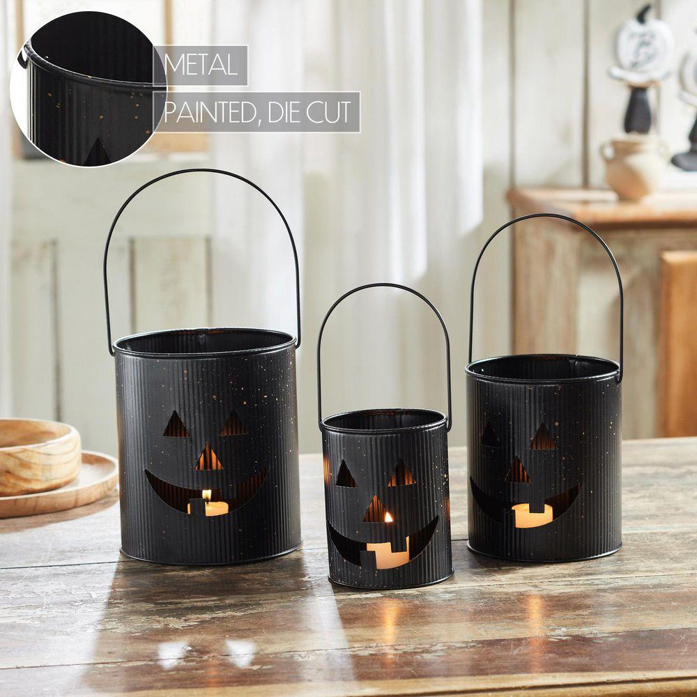 VHC BRANDS 7 in. Orange Jack-O-Lantern Bucket (Set of 3) 89857