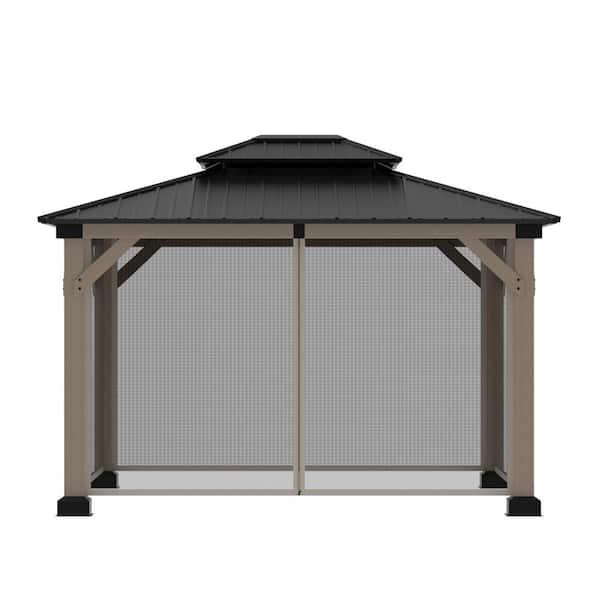 Cedarfort 10 ft. x 12 ft. Outdoor Cedar Wood Frame Hardtop Gazebo with Galvanized Steel Roof and Netting