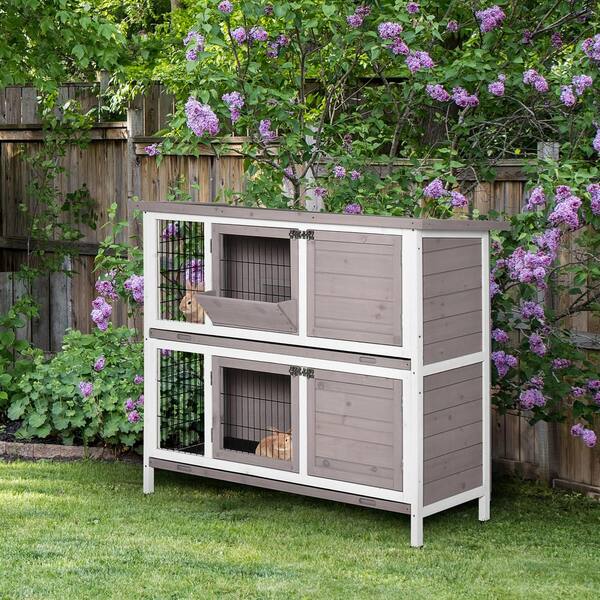 PawHut Wooden Indoor Rabbit Hutch Elevated Cage Habitat with No Leak Tray  Enclosed Run with Wheels - Small D51-126BN - The Home Depot