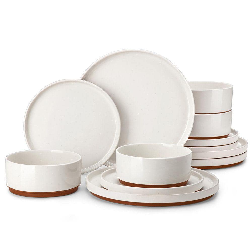 Tableware Hd MALACASA 12-Piece White and Khaki Stoneware Dinnerware Set Service for ...