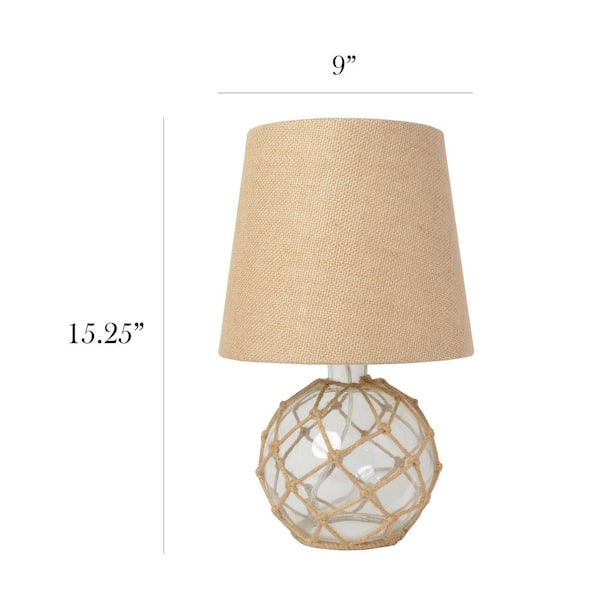 elegant designs 15 25 in 1 light clear buoy rope nautical netted coastal ocean sea glass table lamp with burlap fabric shade lt1050 clr the home depot