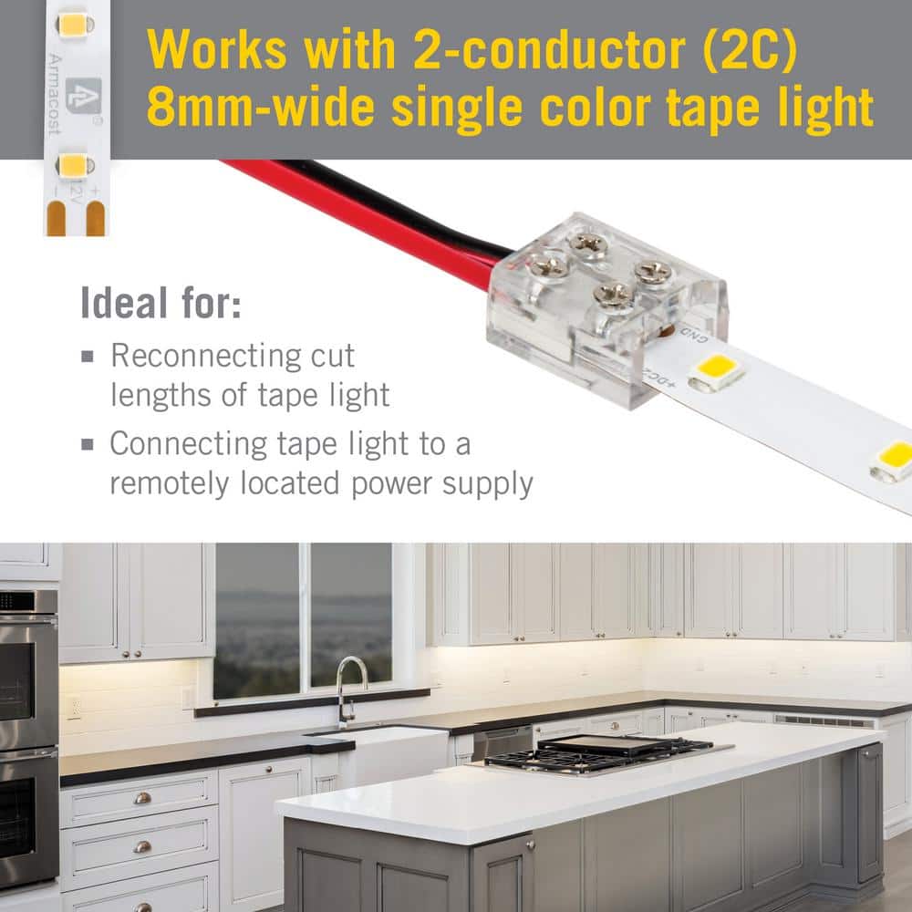 Clear 2 Pin LED Strip Light Screw Tape to Wire Connector