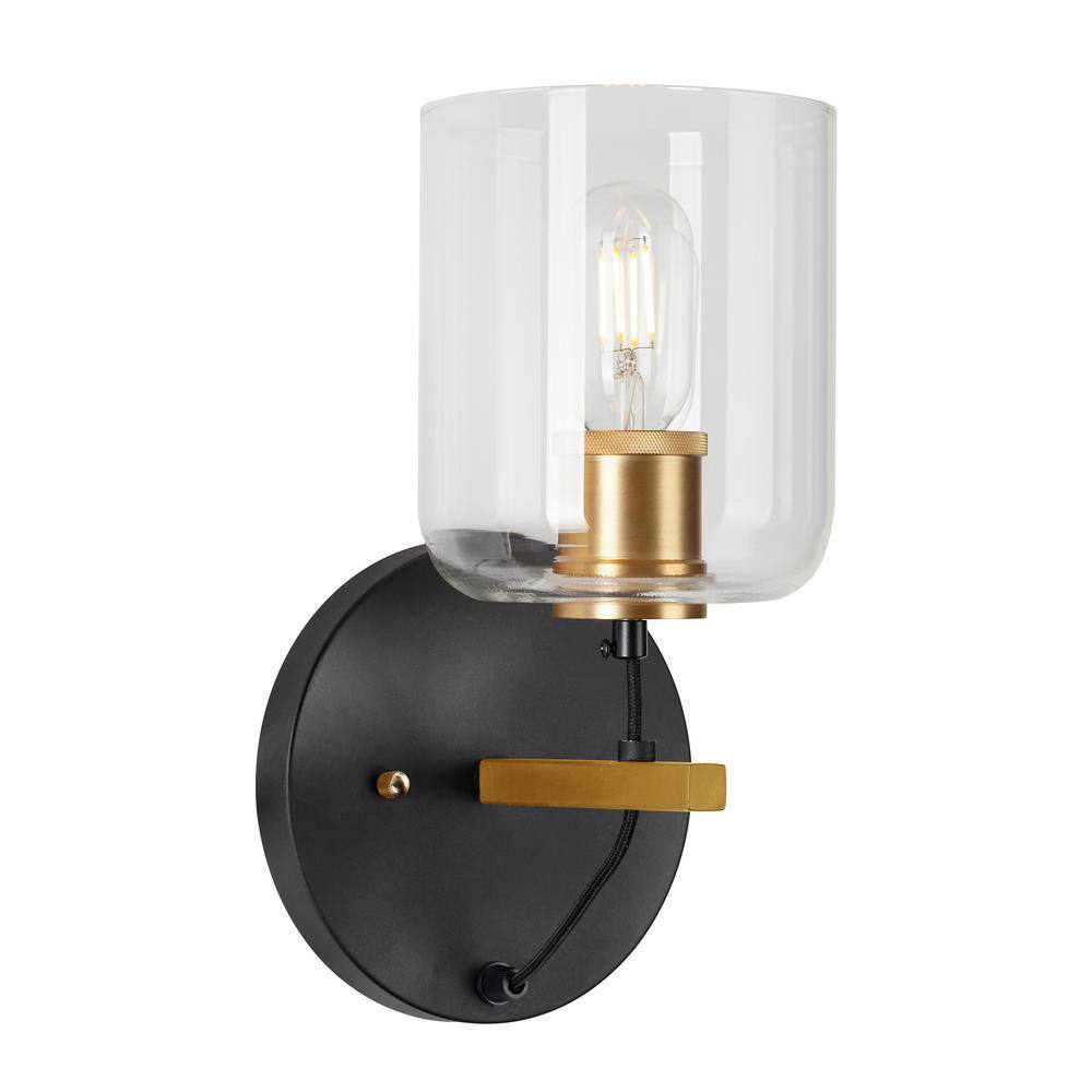 Black and Gold Dimmable Cylinder Wall Sconce