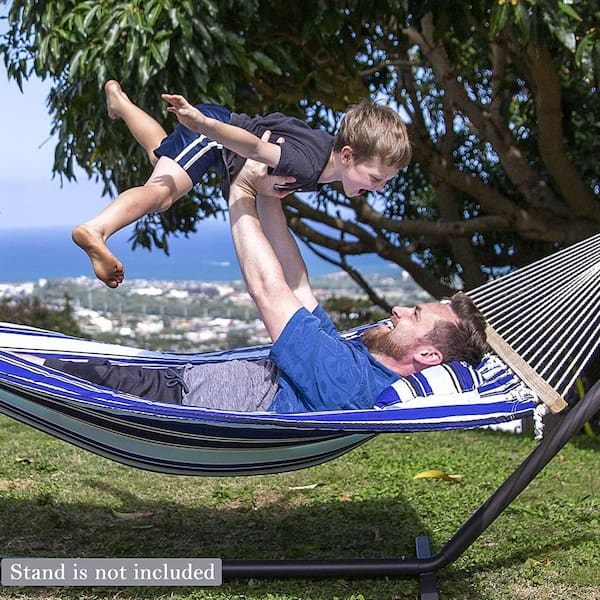 Heavy Duty Quilted Fabric Double Hammock With Pillow Spreader Bar 2 Person Swing 