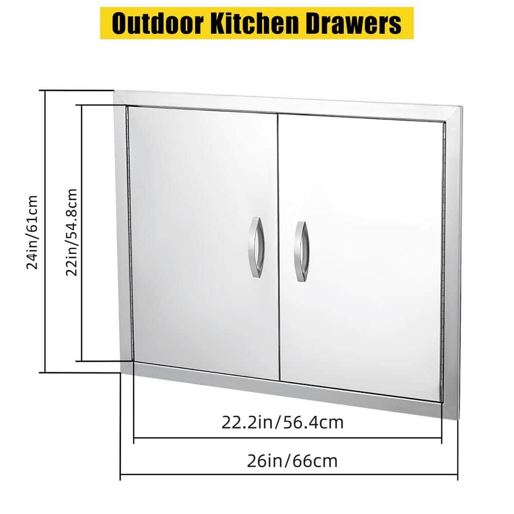26" x 24" Silver Stainless Steel Double Outdoor Kitchen Door