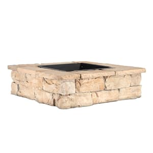 28 in. x 14 in. Steel Wood Fossill Brown Square Fire Pit Kit
