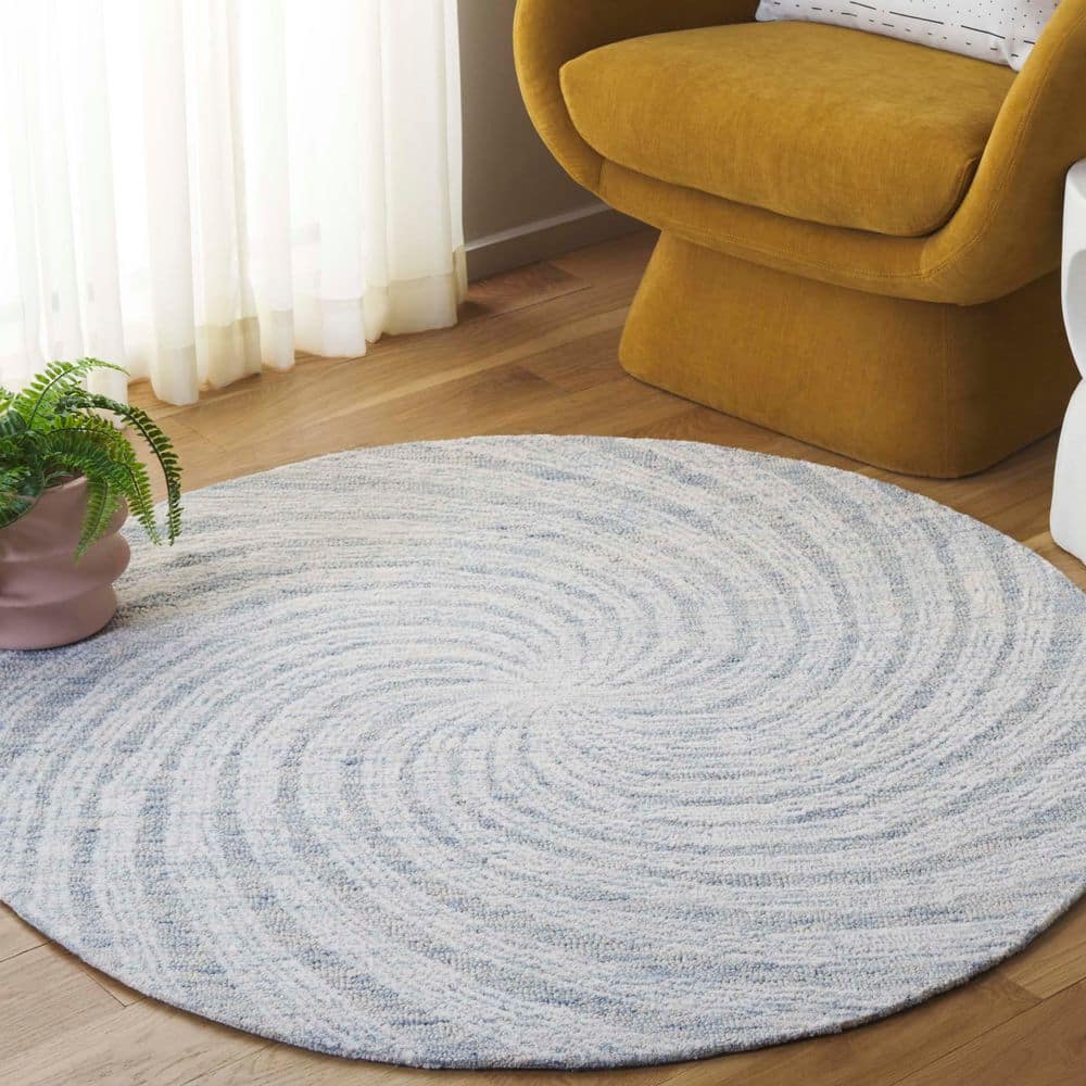 Novelty 3 ft. x 3 ft. Round Blue/Gray Scandinavian Modern Spiral Area Rug price history on PriceWatchPro
