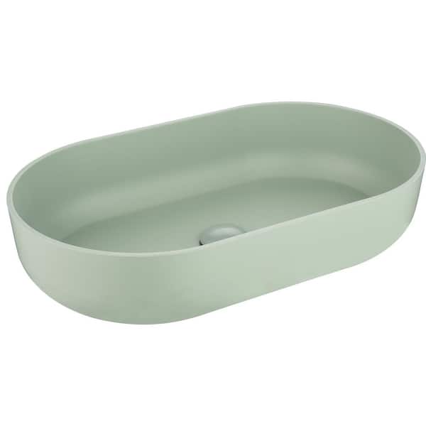 WELLFOR 24 in. Acrylic Modern Oval Bathroom Vessel Sink in Light Green