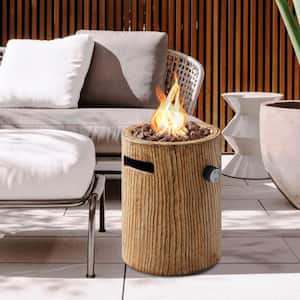 10 in. 10,000 BTU Round Column Outdoor Propane Fire Pit with Lava Rock, for The Garden or Balcony in Brown