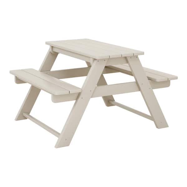 Children's Laguna Outdoor Patio All Weather Plastic 29.75 in. Rectangle Kids Picnic Play Table with Benches in Sand