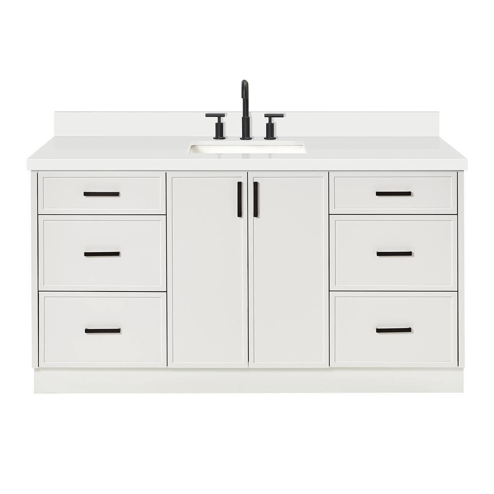 Kelly 67" White Wood Single Sink Vanity with Quartz Top