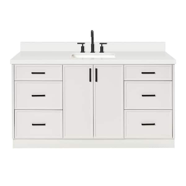ARIEL Kelly 67 in. W x 22 in. D x 36 in. H Single Bath Vanity in White with Pure White Quartz Top