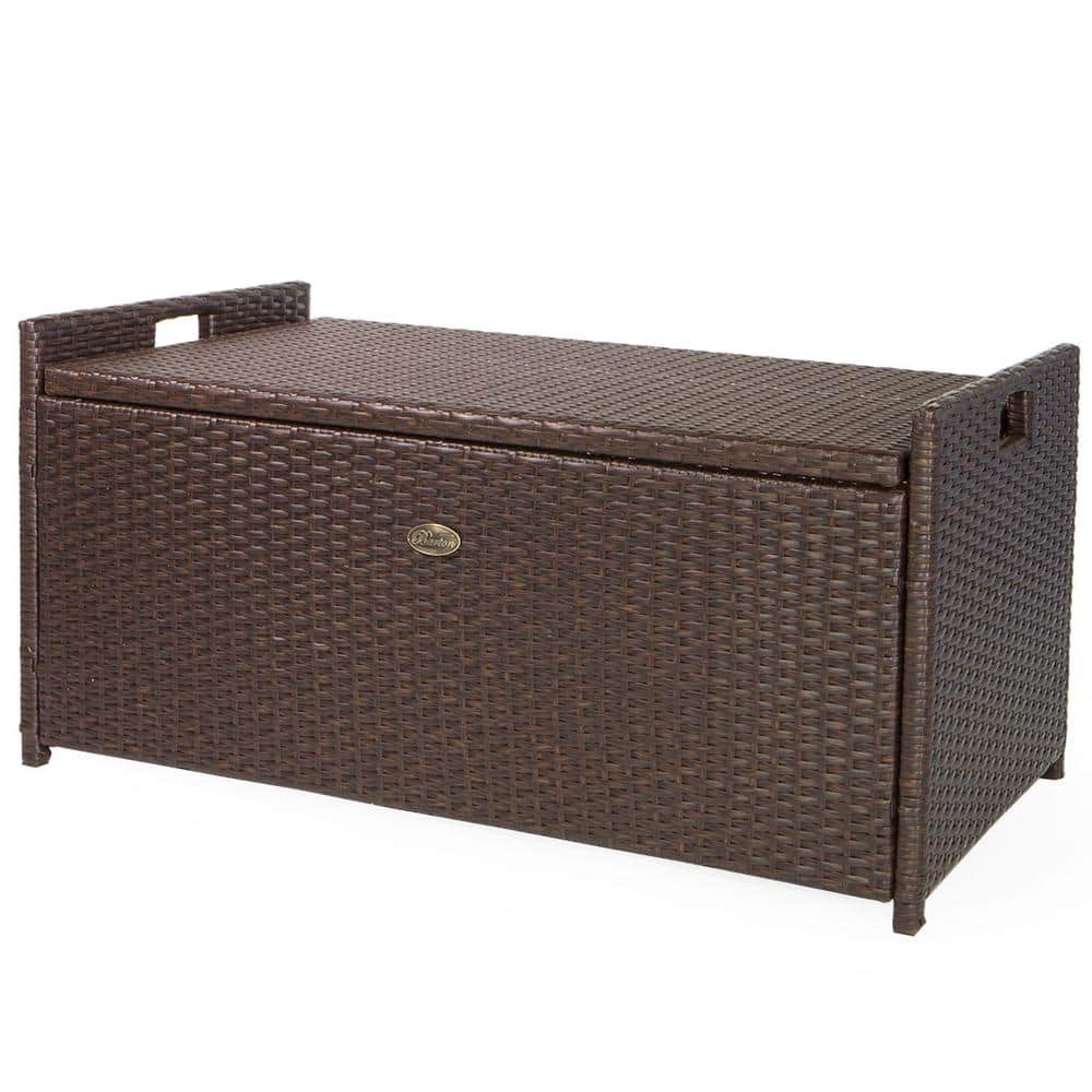 Brown Wicker 60 Gallon Outdoor Deck Box with Cushion