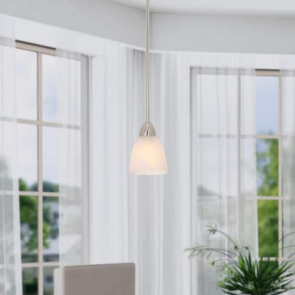 Designers Fountain Torino 60-Watt 1-Light Brushed Nickel Transitional Mini Pendant Light with Alabaster Glass Shade and No Bulbs Included